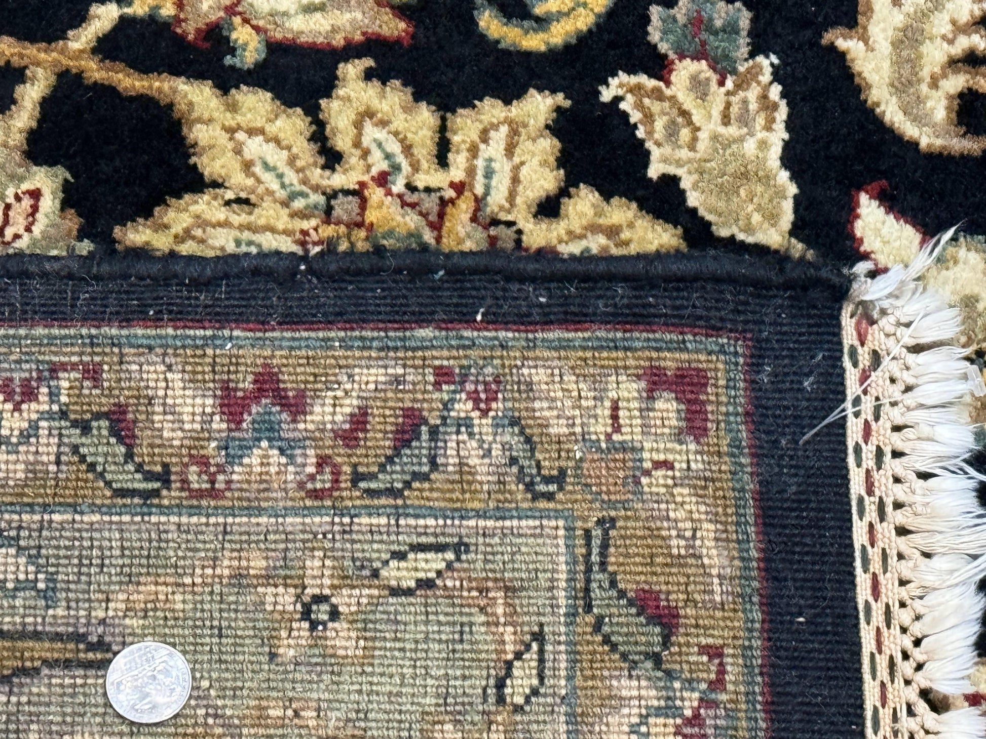 Indo Persian Rug 8x10, Black and Green, Wool, Handmade, Traditional, Floral Allover, Vintage - Nuvé