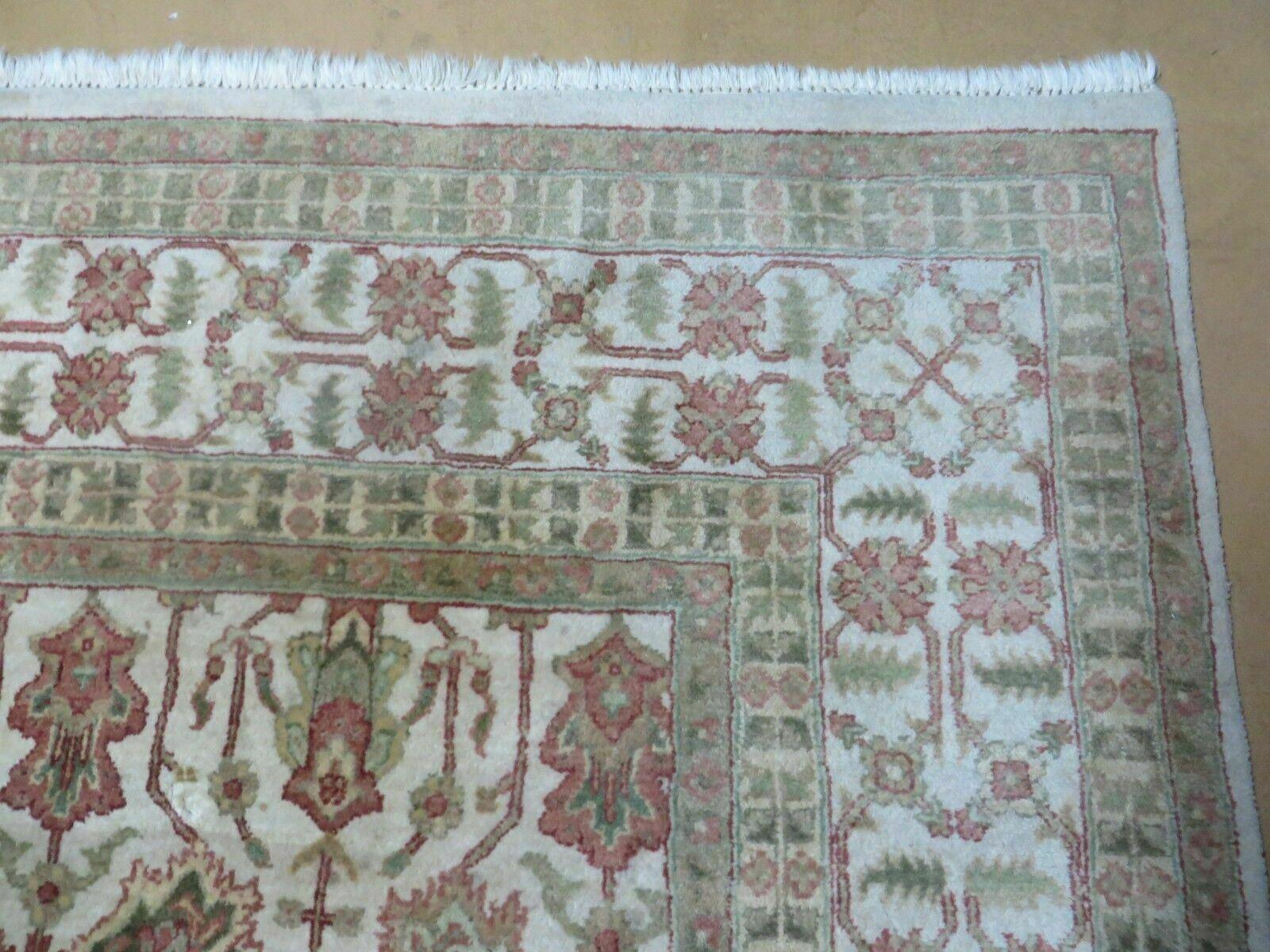 8' 5" X 12' Handmade India Agra Floral Oriental Wool Rug Tea Washed Carpet Nice - Nuvé