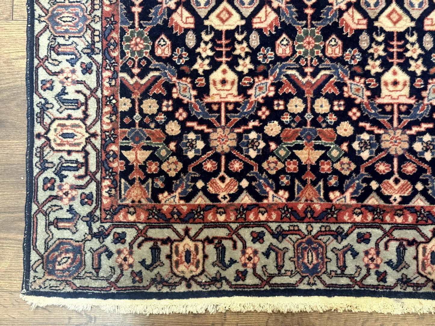 Indo Persian Runner Rug 2.8 x 12, Navy Blue, Floral, Fine 270 KPSI - Nuvé