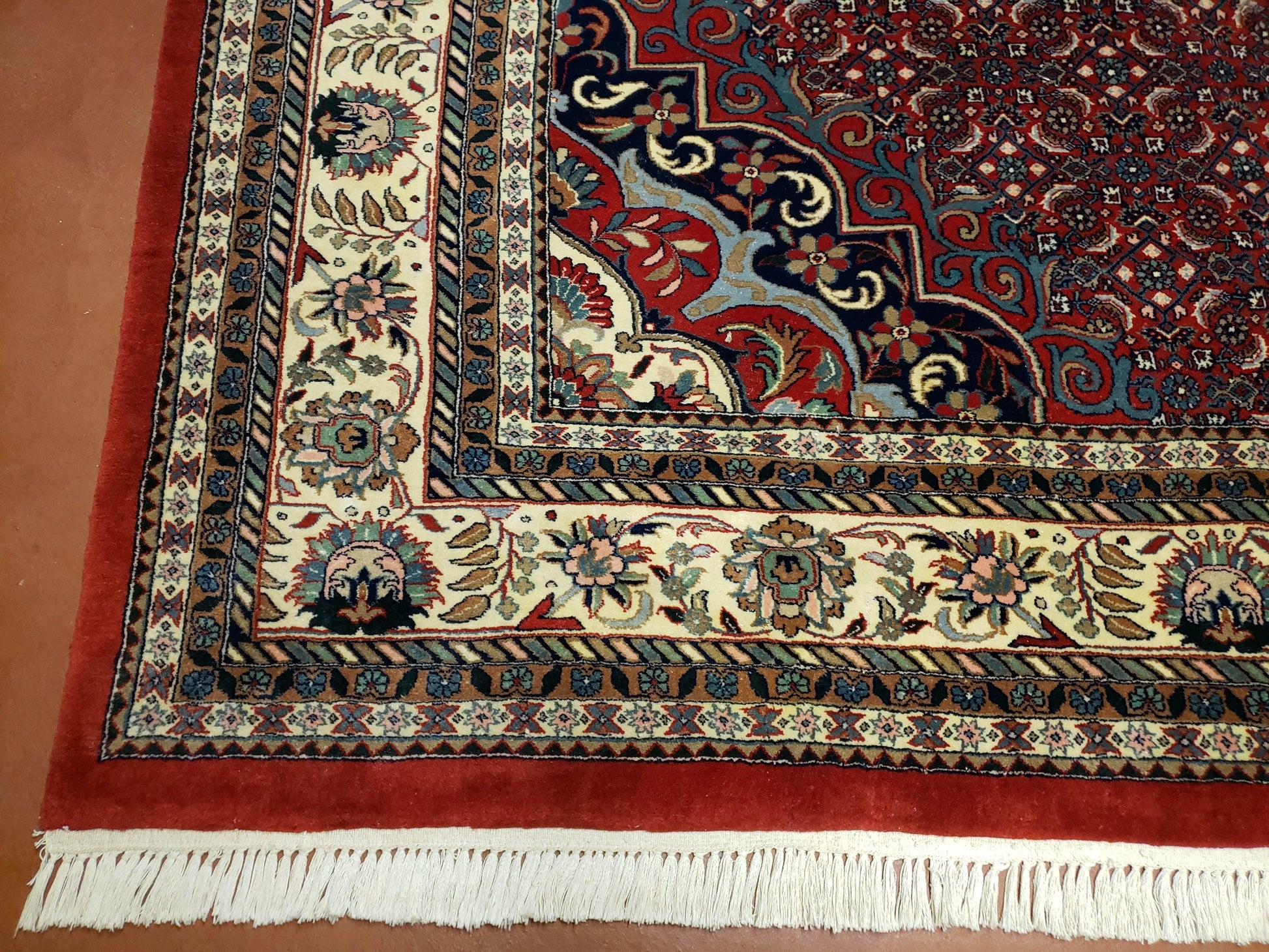 Indian Rug 9x12 Red Indo Bidjar Rug 9x12 Vintage Rug Allover Pattern Medallion Rug Wool Rug Nice Persian Design - Nuvé
