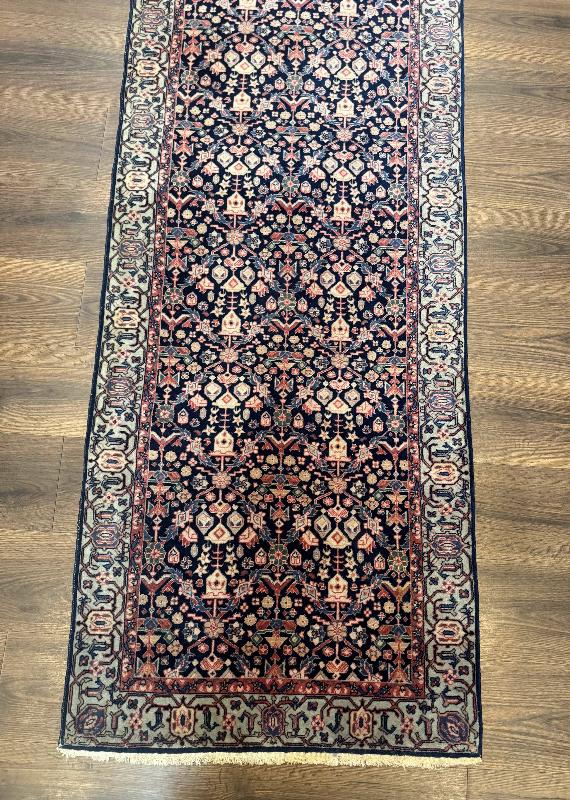 Indo Persian Runner Rug 2.8 x 12, Navy Blue, Floral, Fine 270 KPSI - Nuvé