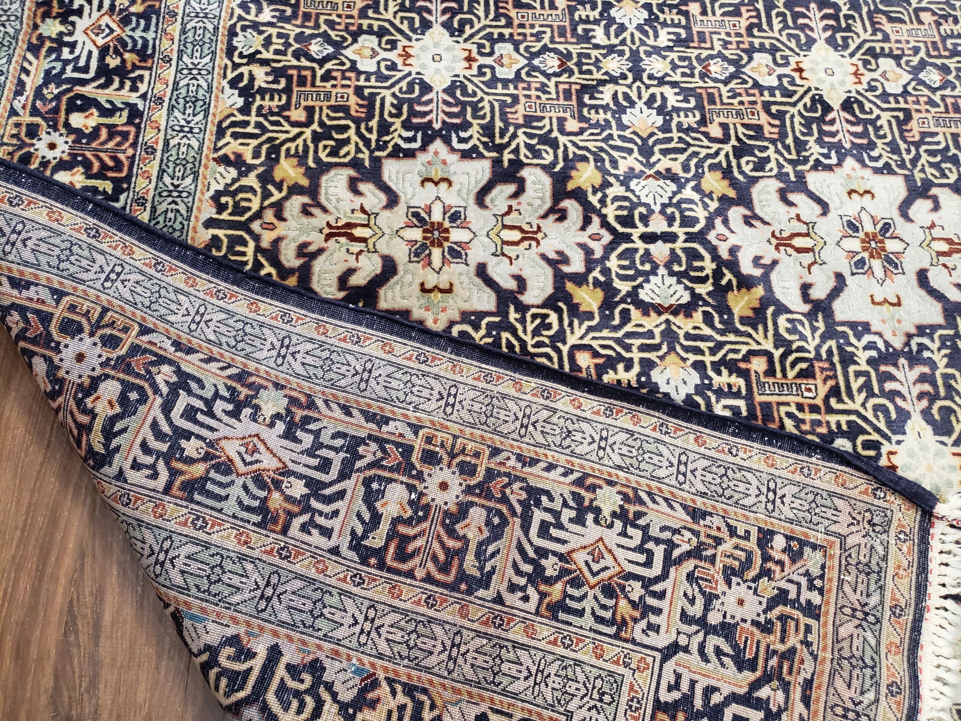 Navy Blue Persian Kashan Rug, Hand-Knotted, Wool, 4' 8" x 7' 4", Pair B - Nuvé