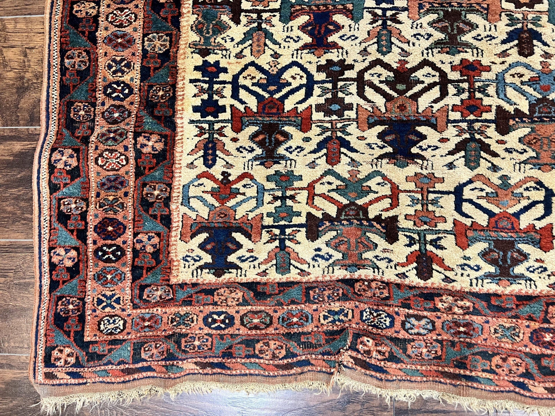 Persian Afshar Rug 5x6, Allover Repeated Motif, Wool Tribal Carpet, Handmade Semi Antique Rug - Nuvé