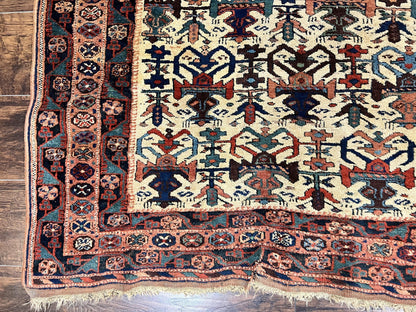 Persian Afshar Rug 5x6, Allover Repeated Motif, Wool Tribal Carpet, Handmade Semi Antique Rug - Nuvé