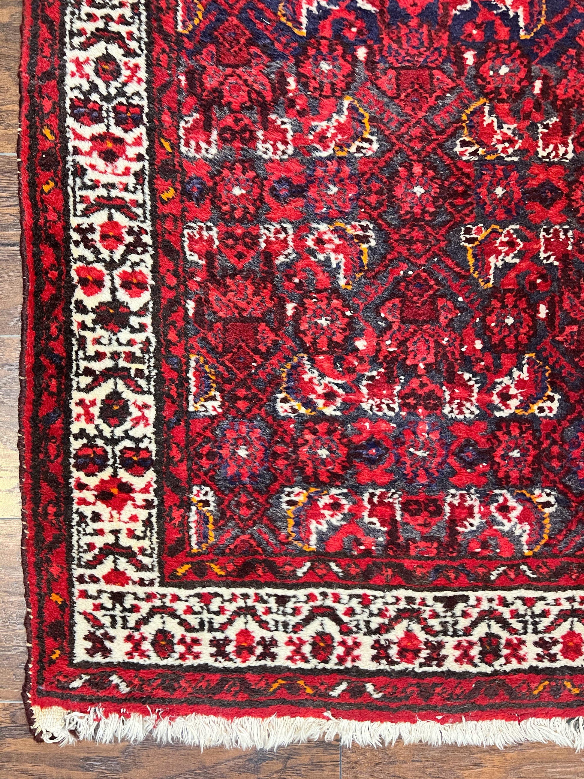 Persian Tribal Runner 3 x 9, Hamadan Dargazin Rug, Dark Blue and Red Wool Hand Knotted Hallway Rug, Vintage Antique Oriental Runner, 9ft Long Runner, Herati - Nuvé
