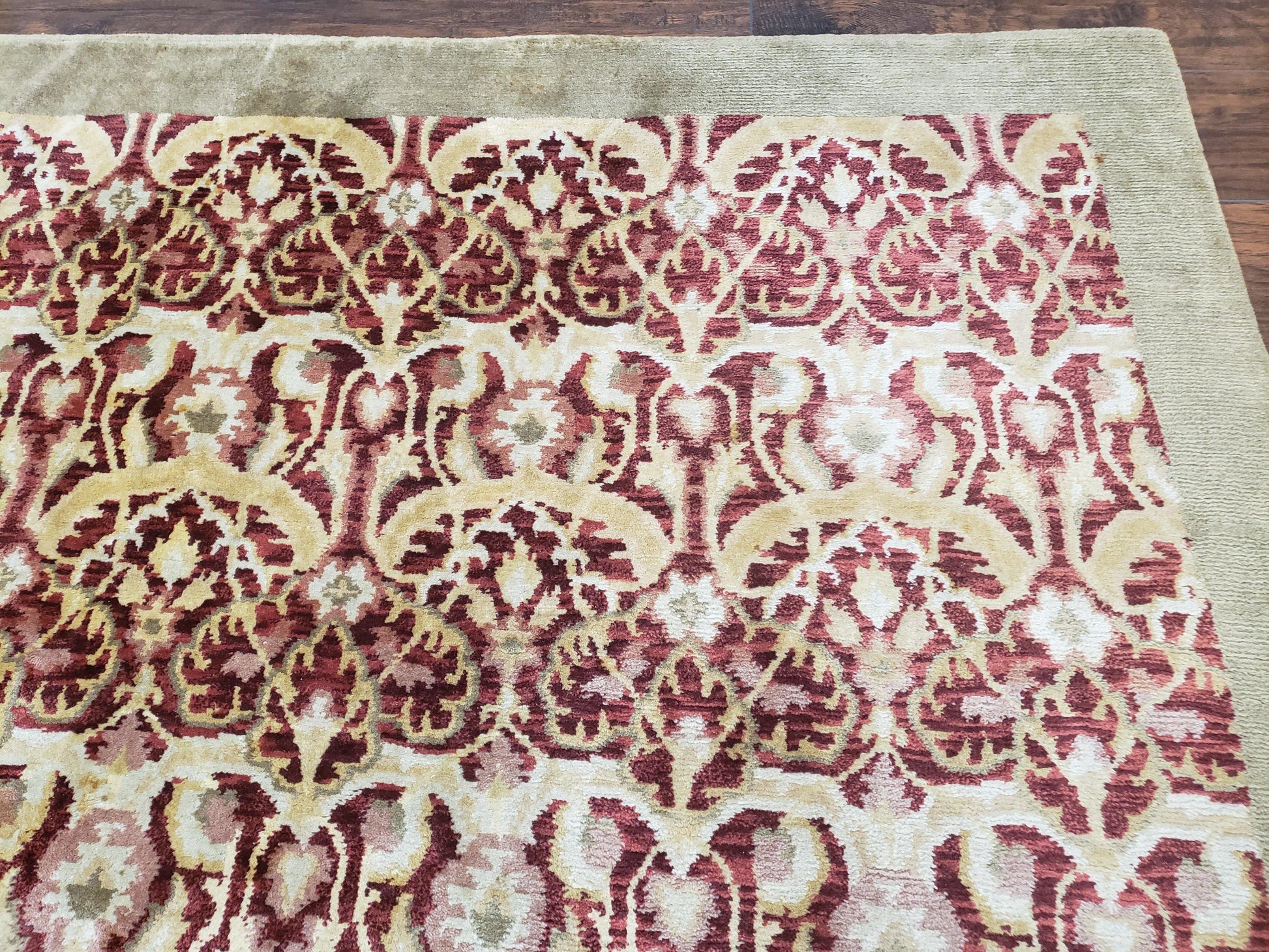 Contemporary Indian Nepalese Room Sized Rug 9 x 11.6, Wool Hand-Knotted Dark Red & Beige Soft Carpet, 9 x 12 Masterloom Living Room Rug - Nuvé
