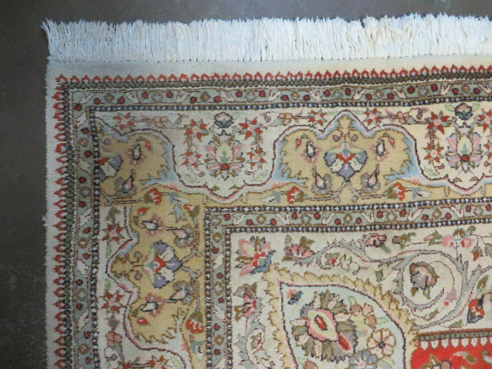 Vintage Persian Tabriz Rug 9x12, Tabatabaie Rug 9x12 Carpet, Handmade Hand Knotted Wool Area Rug, Tomato Red Beige, Medallion Rug, Floral - Nuvé
