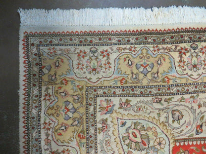 Vintage Persian Tabriz Rug 9x12, Tabatabaie Rug 9x12 Carpet, Handmade Hand Knotted Wool Area Rug, Tomato Red Beige, Medallion Rug, Floral - Nuvé