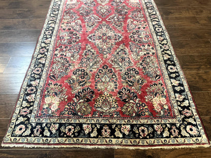 Antique Persian Sarouk Rug 4x7, Floral, Red 1920s Persian Wool Carpet - Nuvé