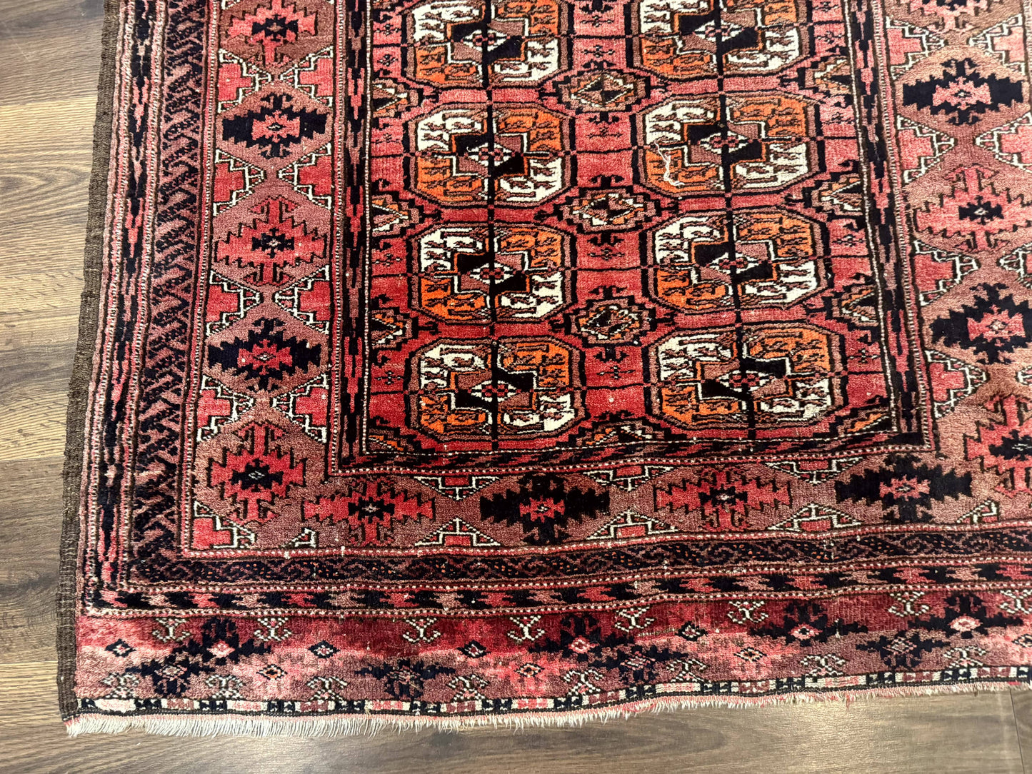 Antique Turkoman Rug 3.7 x 6.7, Red, Wool Runner Rug - Nuvé