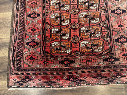 Antique Turkoman Rug 3.7 x 6.7, Red, Wool Runner Rug - Nuvé