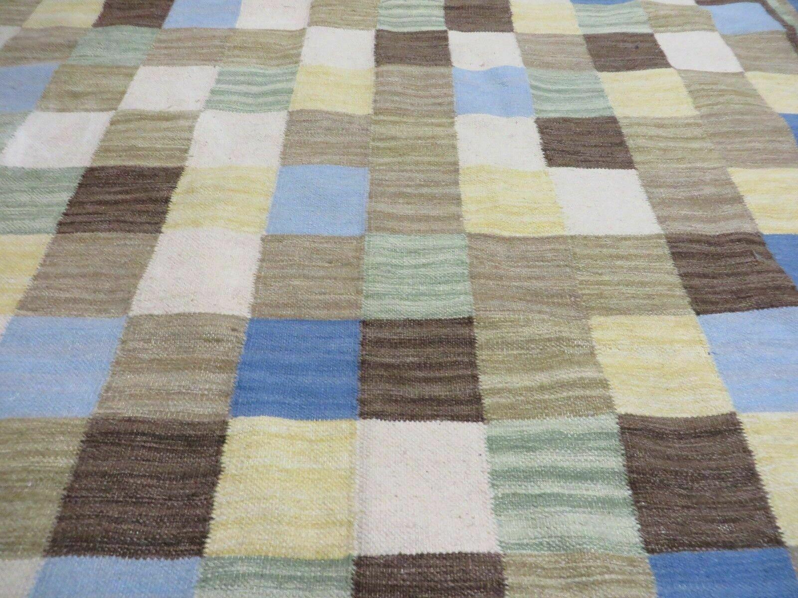 5' X 8' Hand-knotted Kilim Dhurrie Wool Cotton Rug Flat Weave Carpet Checkered Pattern Colorful Multicolor - Nuvé