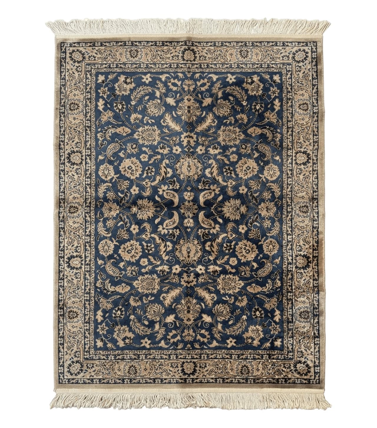 Vintage Art Silk Rug 3x4, Traditional Oriental Persian Design Rug, Belgium Power Loomed Rug, Navy Blue