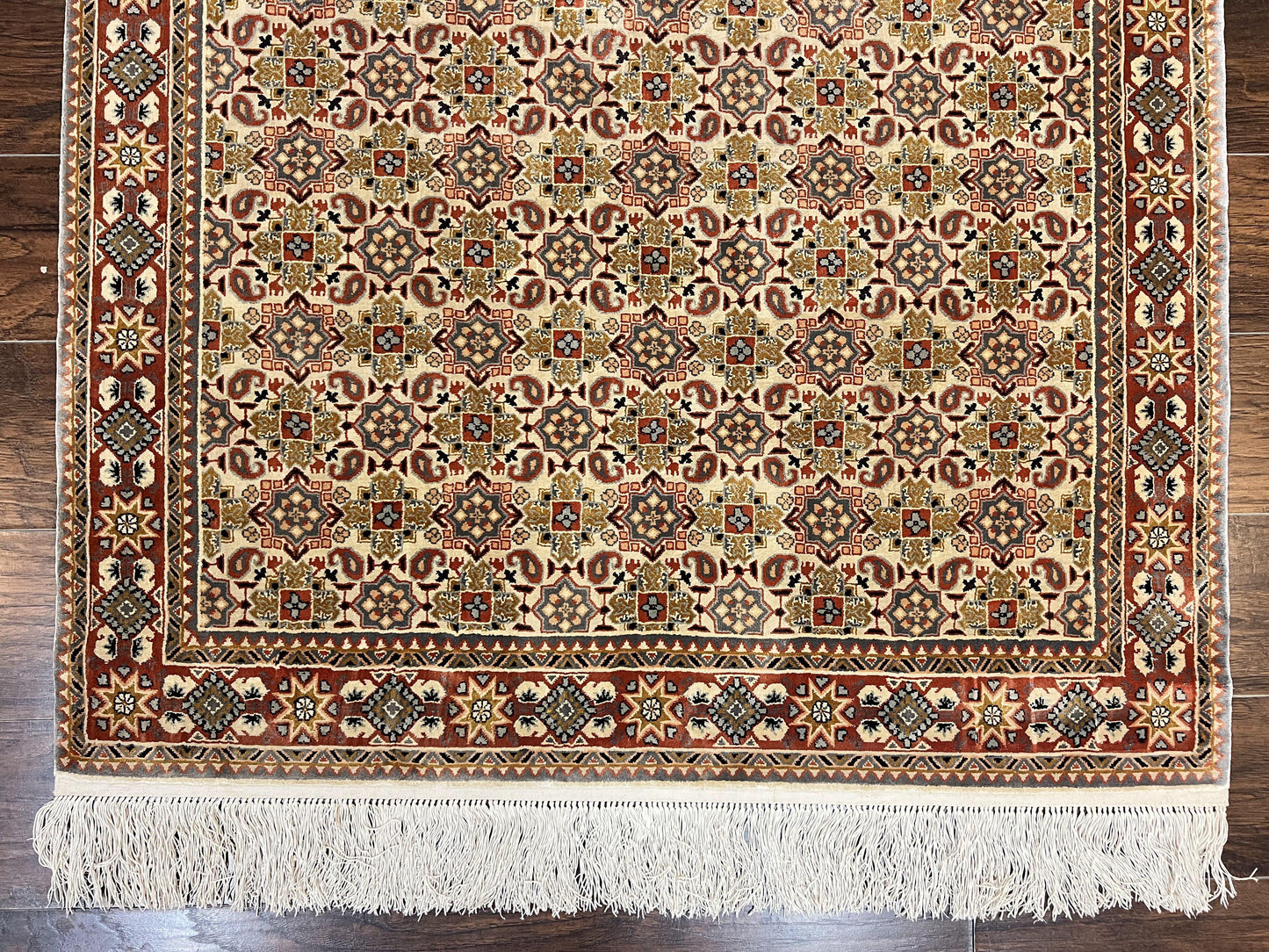 Turkish Kayseri Silk Rug 4x6, Hand Knotted Handmade Vintage Allover Pattern, Fine Silk Oriental Carpet 4 x 6 ft, Traditional Rug, Cream - Nuvé