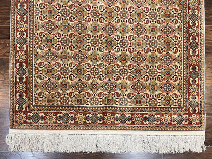 Turkish Kayseri Silk Rug 4x6, Hand Knotted Handmade Vintage Allover Pattern, Fine Silk Oriental Carpet 4 x 6 ft, Traditional Rug, Cream - Nuvé