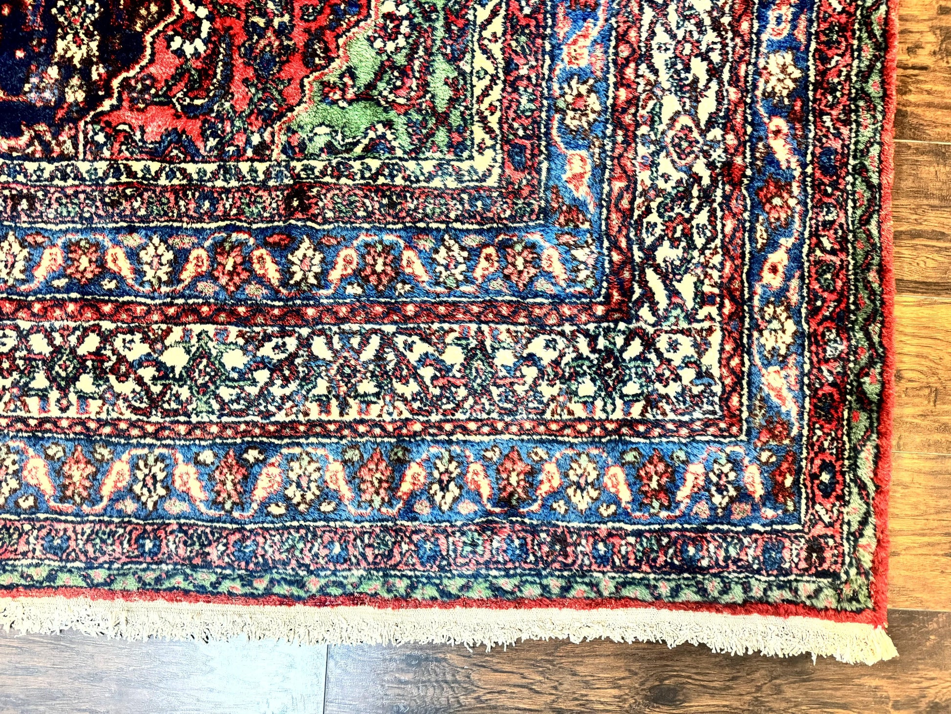 Antique Persian Hamadan Tribal Rug 8x10, Red and Ivory, Medallion Rug, Wool Handmade Carpet - Nuvé