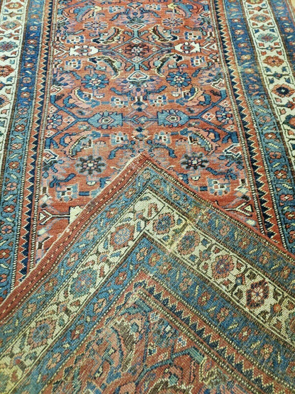 3' 8" X 11' Antique Handmade Turkish Wool Rug Veg Dye Runner Nice Rusted Red - Nuvé