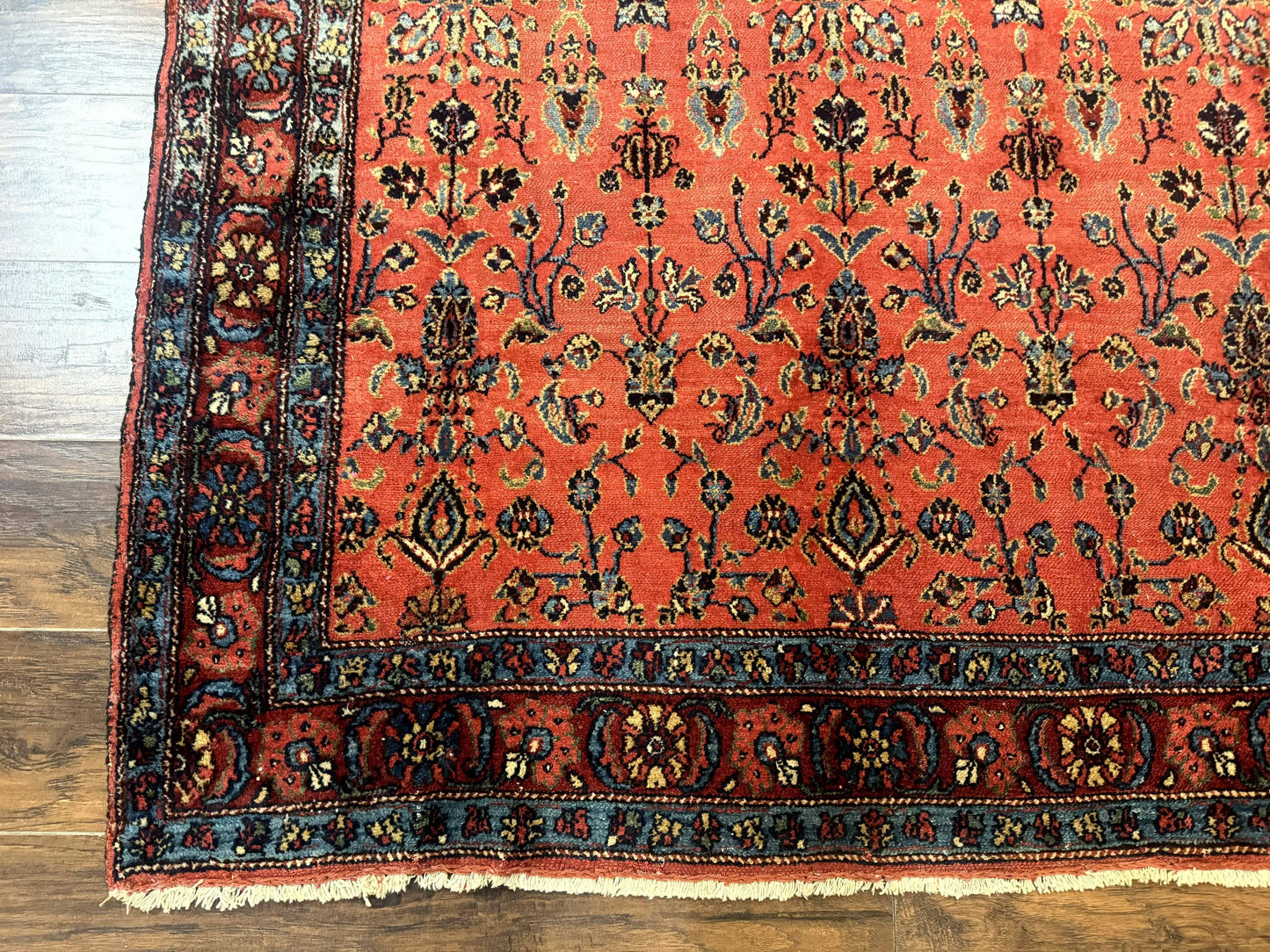 Antique Persian Tribal Rug 5 x 6.6, Tomato Red, Hamadan Angelas Rug - Nuvé