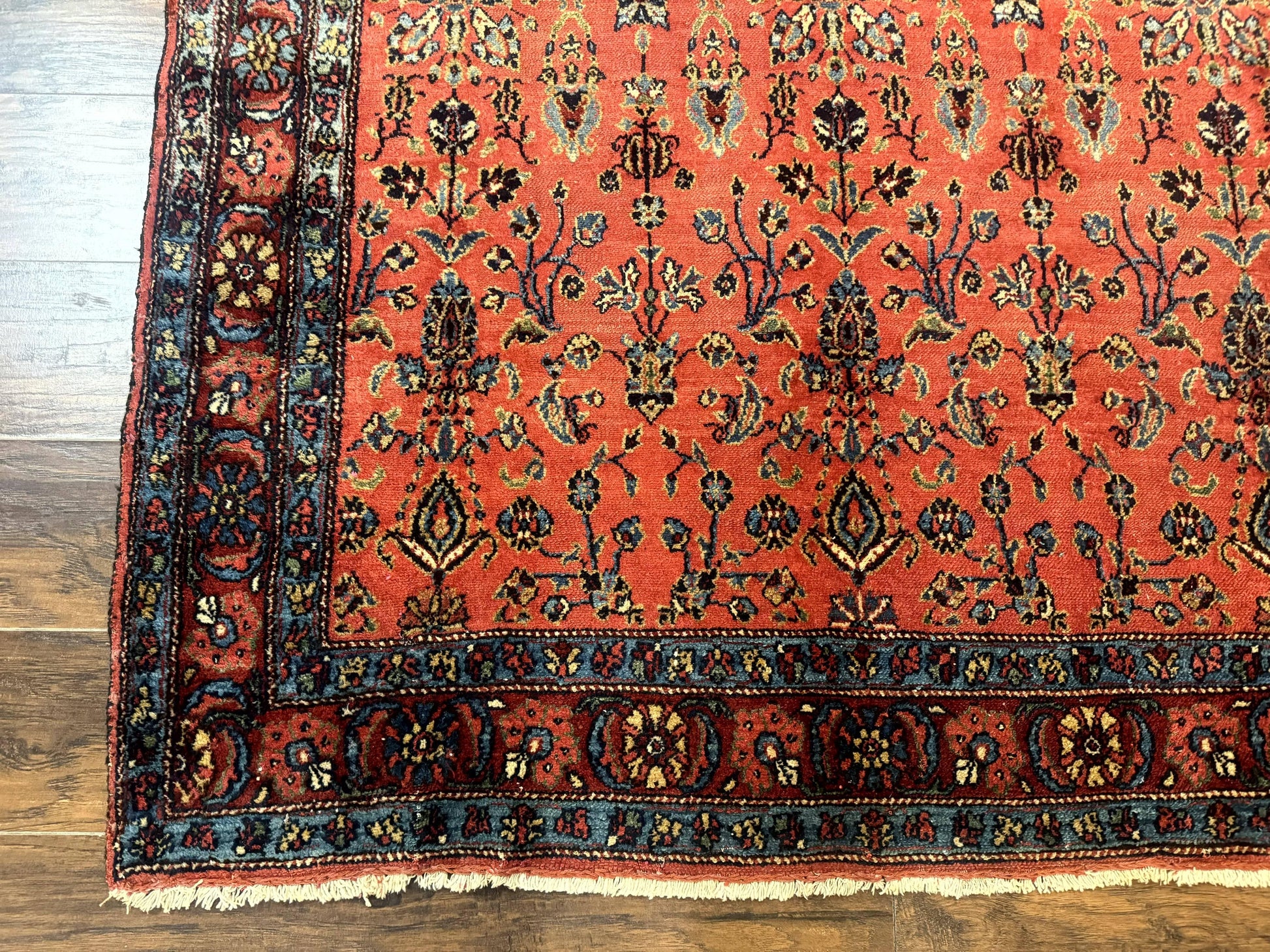 Antique Persian Tribal Rug 5 x 6.6, Tomato Red, Hamadan Angelas Rug - Nuvé