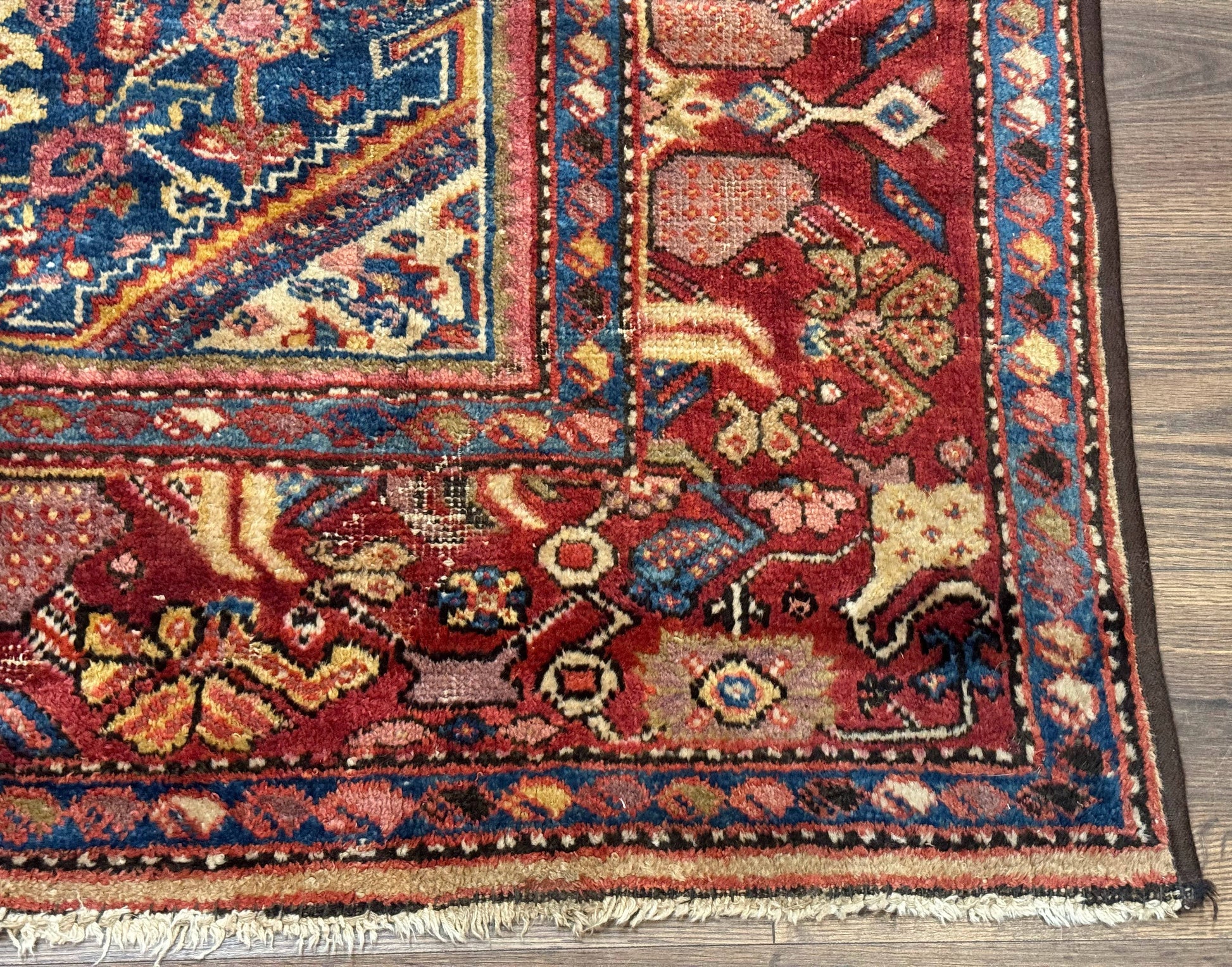 Antique Persian Rug 4x7, Blue and Red Malayer Carpet, Rare - Nuvé
