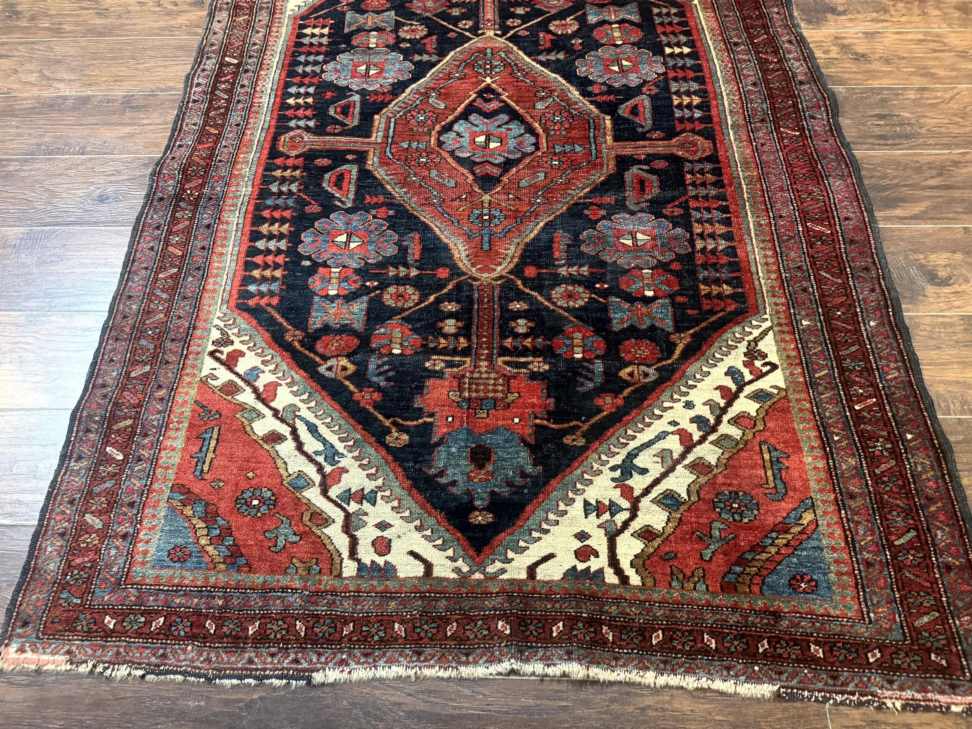 Antique Persian Bidjar Rug 5x6, Navy Blue and Red, Persian Tribal Rug - Nuvé