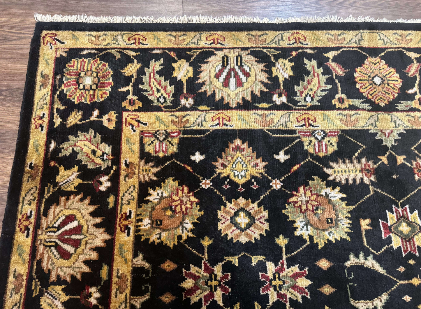 Indo Persian Mahal Rug 8x10, Black and Gold, Wool Hand Knotted Oriental Carpet - Nuvé