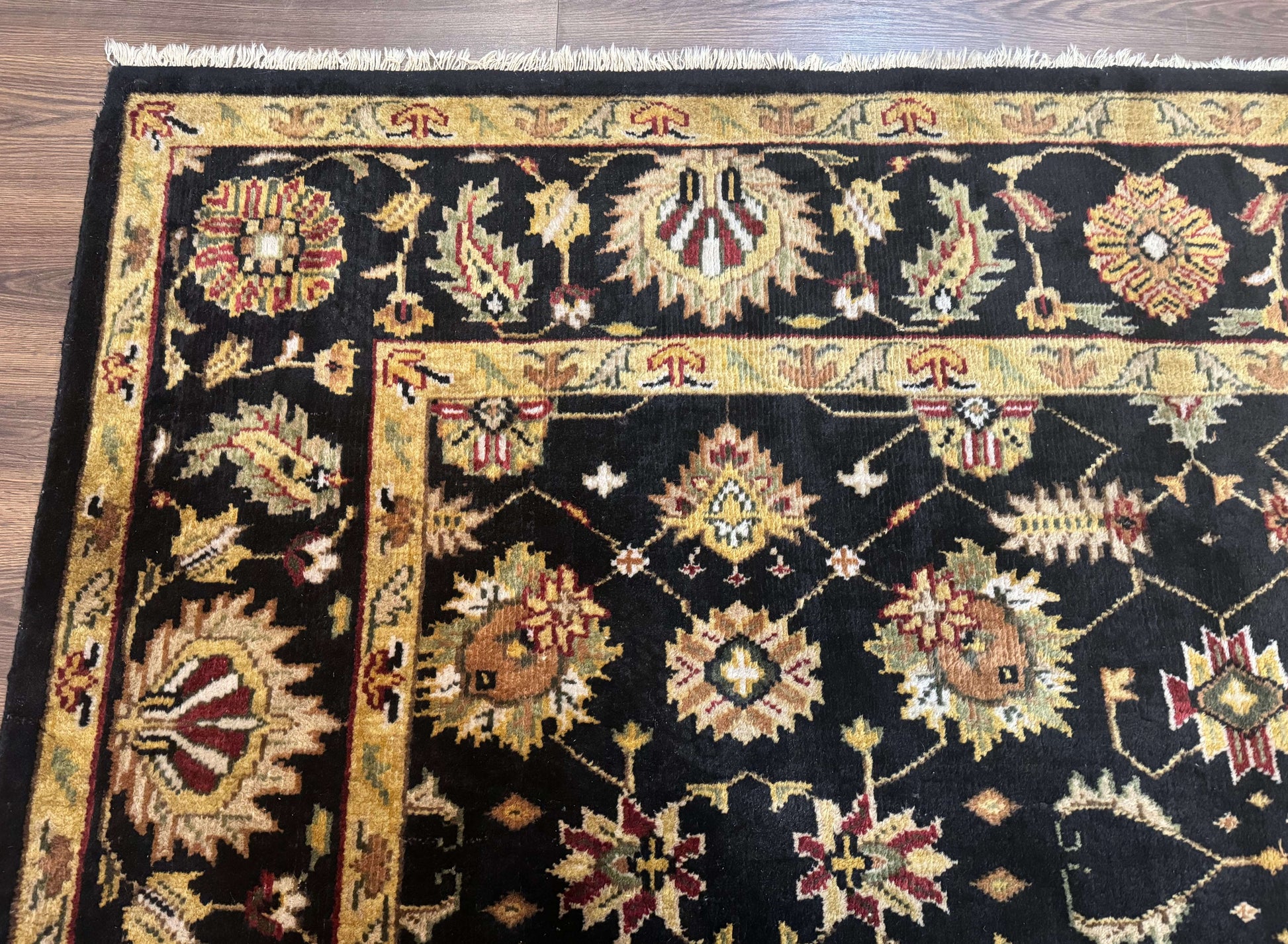 Indo Persian Mahal Rug 8x10, Black and Gold, Wool Hand Knotted Oriental Carpet - Nuvé