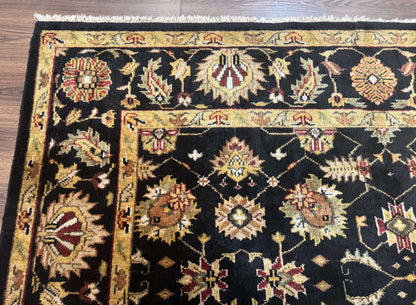 Indo Persian Mahal Rug 8x10, Black and Gold, Wool Hand Knotted Oriental Carpet - Nuvé