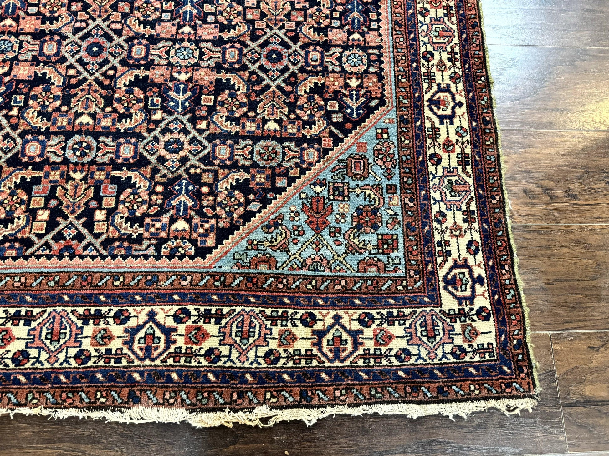 Antique Persian Rug 5 x 6.7, Navy Blue & Ivory, Handmade Persian Wool Carpet, Hamadan Angelas Rug - Nuvé