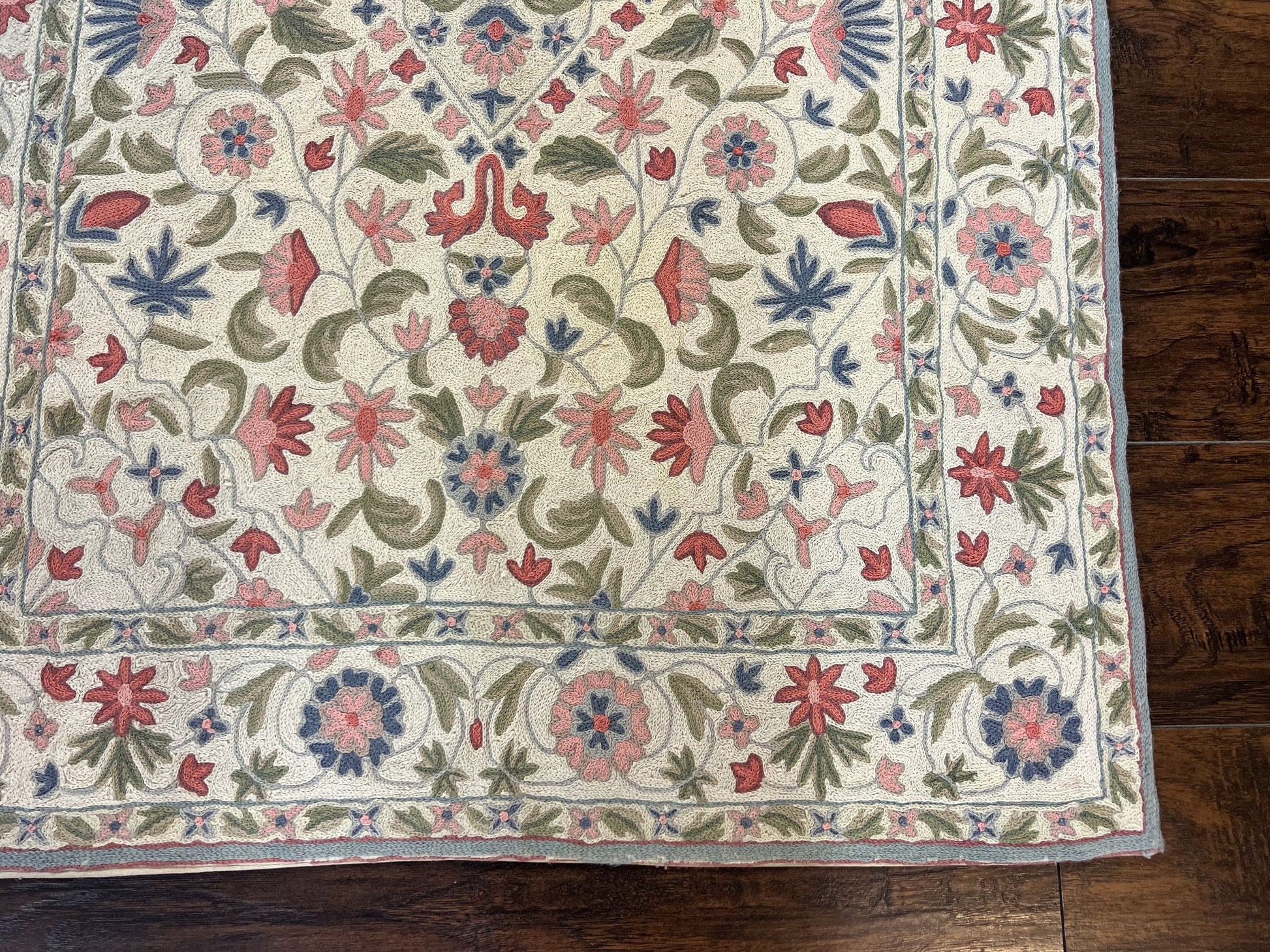 Hand Stitched Indian Rug 4x5, Floral, Vintage Hand Embroidered Rug - Nuvé