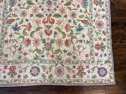 Hand Stitched Indian Rug 4x5, Floral, Vintage Hand Embroidered Rug - Nuvé