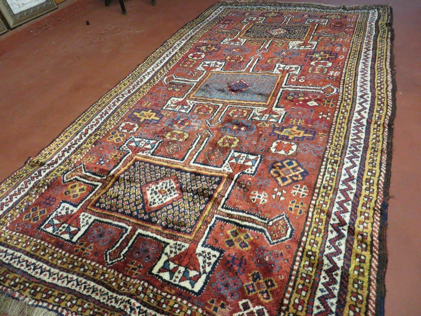 Antique Moroccan Runner Rug 4x9, Wide Runner, Hand Knotted Tribal Oriental Carpet, Hallway Rug, Geometric Medallions, Red, Bohemian Rug Nice - Nuvé