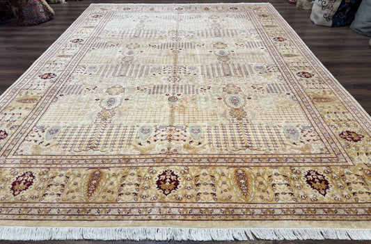 Pakistani Carpet 9x12, Finely Hand Knotted 270 KPSI, Cream, Allover Pattern - Nuvé