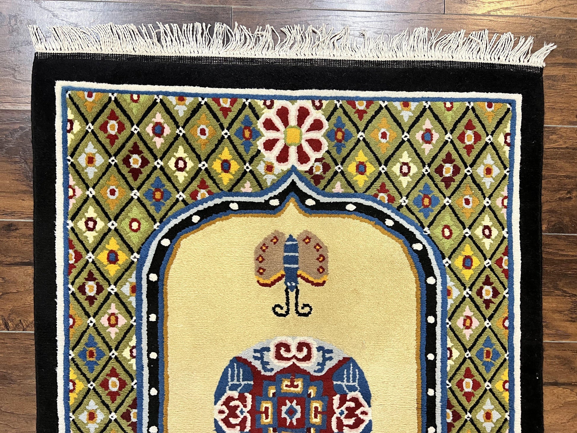Chinese Rug 3x6 ft, Chinese Wool Rug, Tiensin Rug, Handmade Wool 3 x 6 Vintage Peking Rug, Art Deco Rug, Butterflies - Nuvé