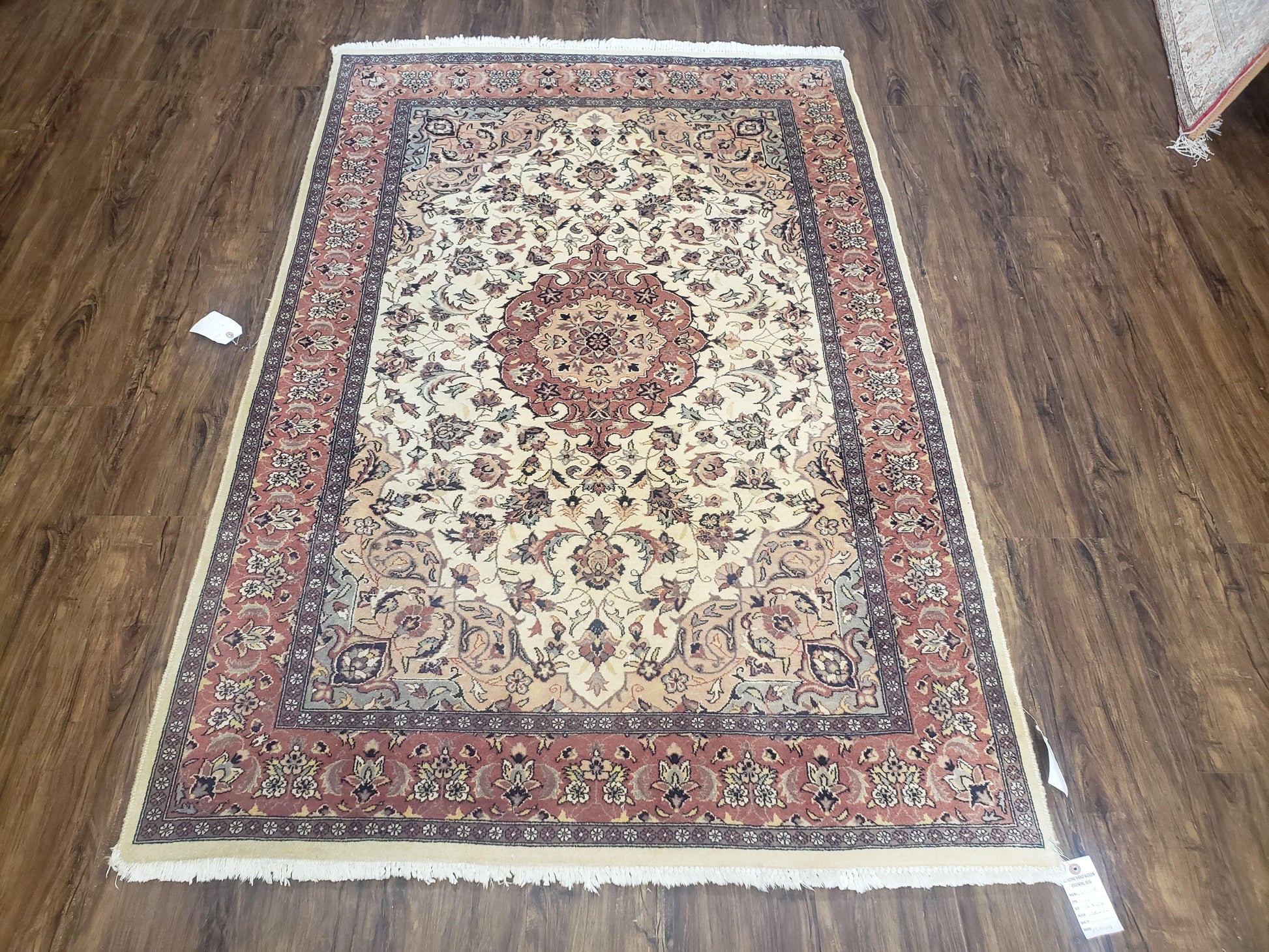 4x6 Handmade Top Quality Pakistani Floral Wool Rug Veg Dyes Carpet Beige Salmon - Nuvé