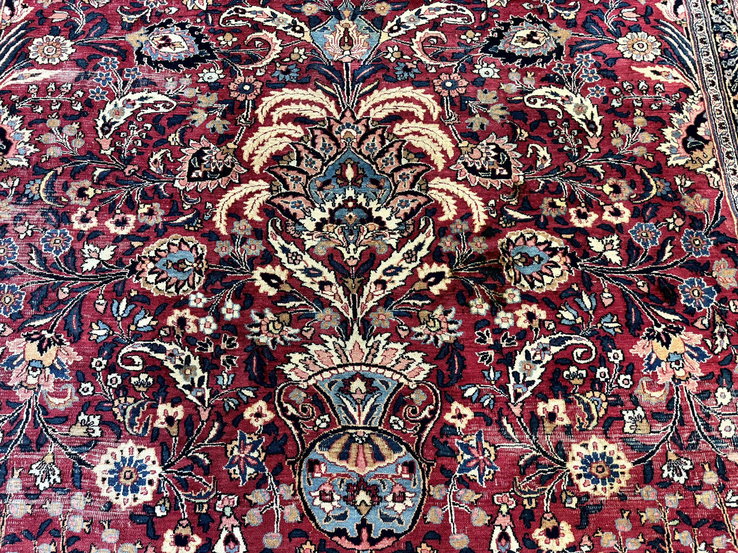 Antique Persian Mashad Rug 10x12, Red and Ivory, Signed by Master Weaver - Nuvé