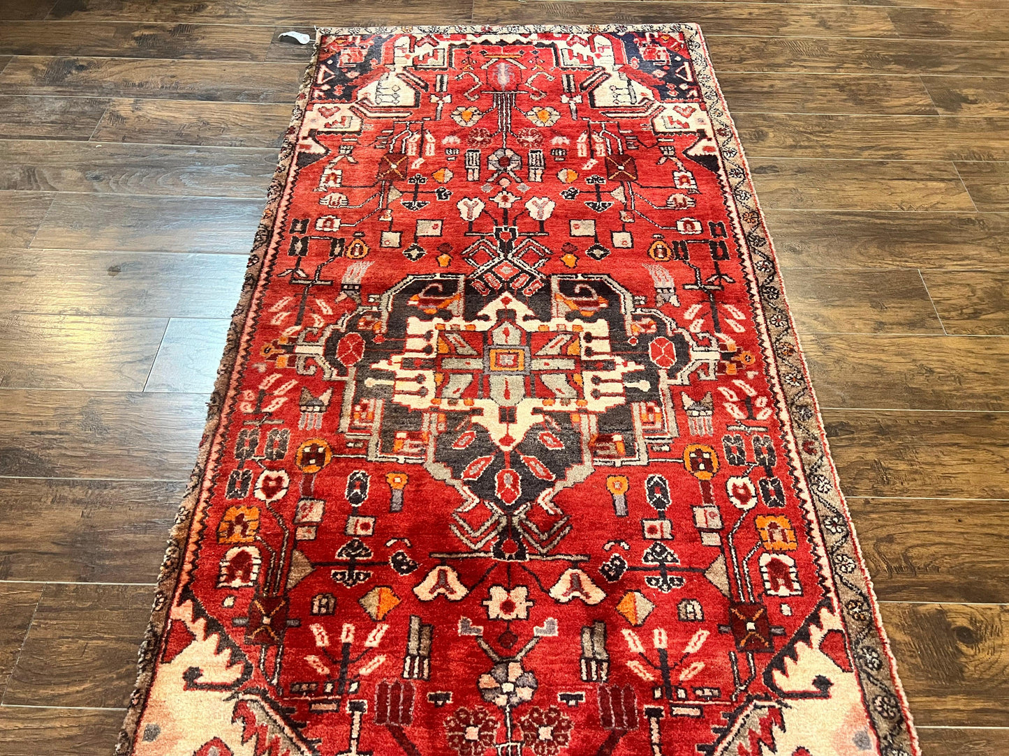 Antique Persian Tribal Rug 4 x 8, Geometric Medallion, Boho Rug, Wool Handmade Rug, Red 4x8 Rug, Persian Hamadan Rug - Nuvé