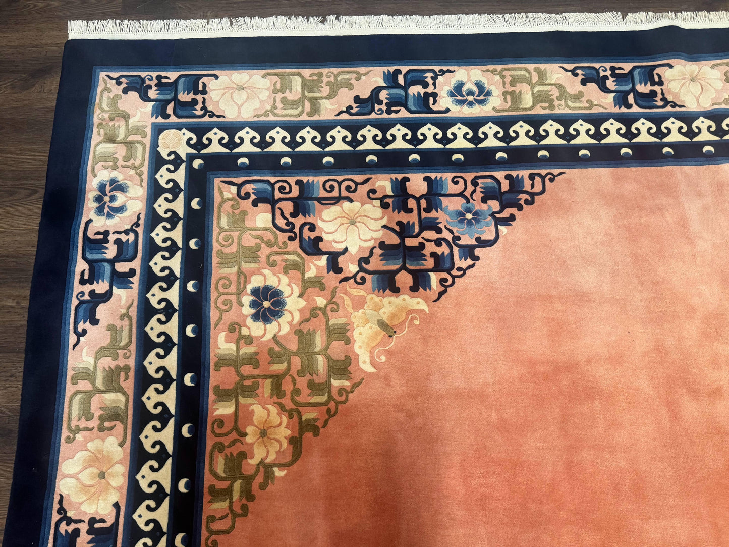 Chinese Wool Rug 11x18, Palace Sized Chinese Carpet, Peking Rug, Peach and Blue, Open Field, Simple Design, Art Deco Rug, Large Handmade Rug - Nuvé