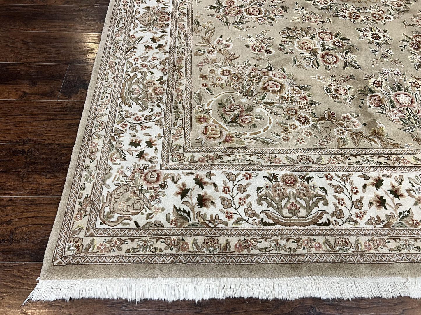 Sino Persian Rug 8x10, Soft Wool, Silk Highlights, Hand Knotted Vintage Carpet, Taupe & Ivory, Floral, Traditional Rug 8 x 10 - Nuvé