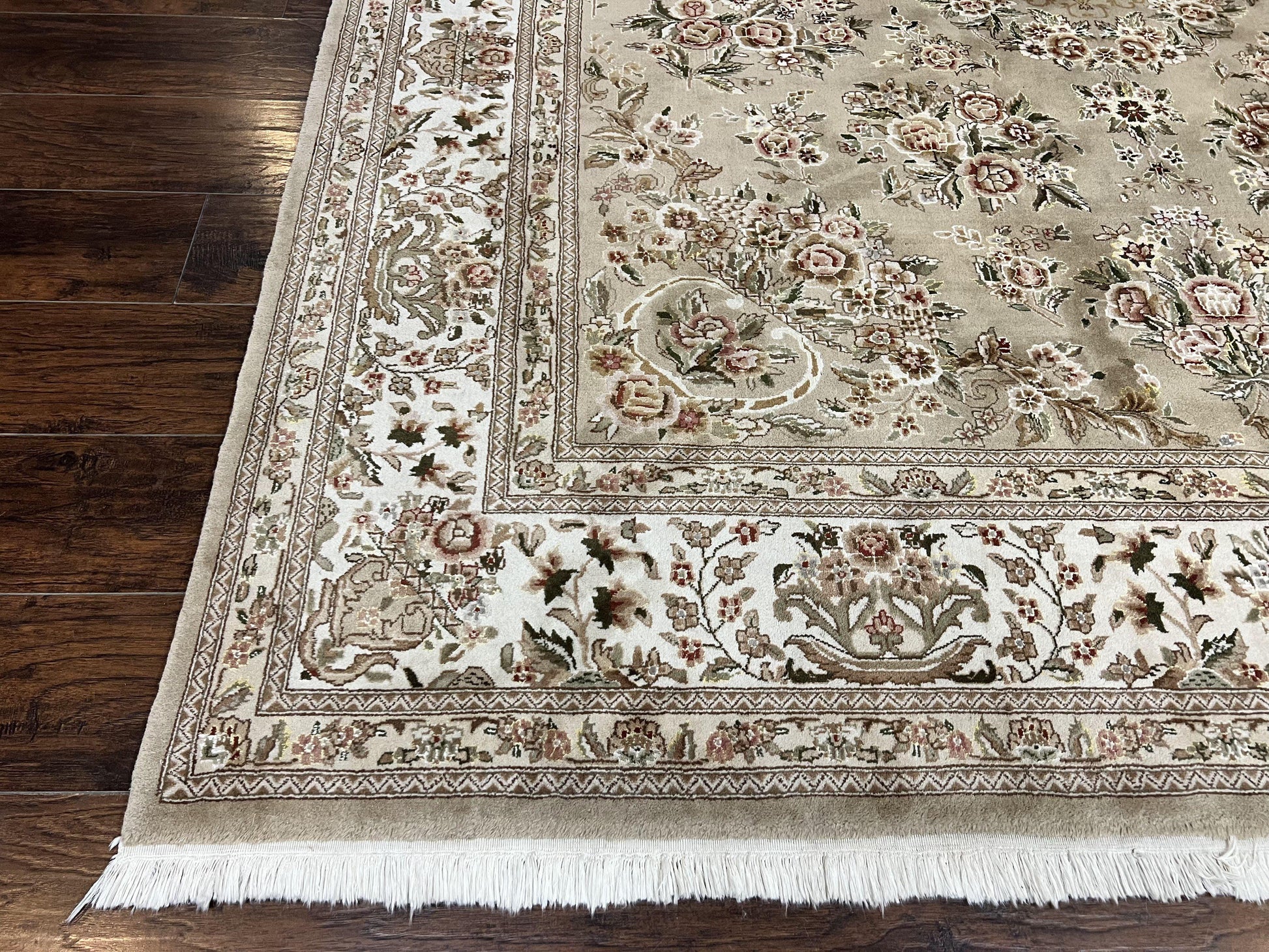 Sino Persian Rug 8x10, Soft Wool, Silk Highlights, Hand Knotted Vintage Carpet, Taupe & Ivory, Floral, Traditional Rug 8 x 10 - Nuvé