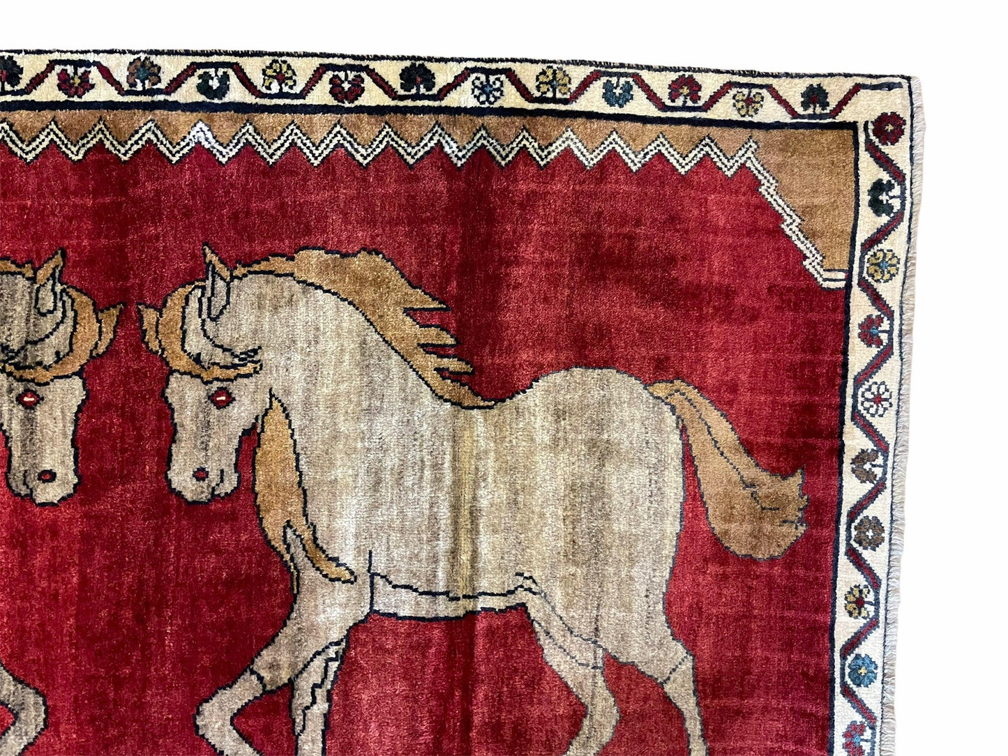4 X 6 Handmade Hand-Knotted New Vintage Rug Wool Horses Red Organic Dyes Tribal - Nuvé