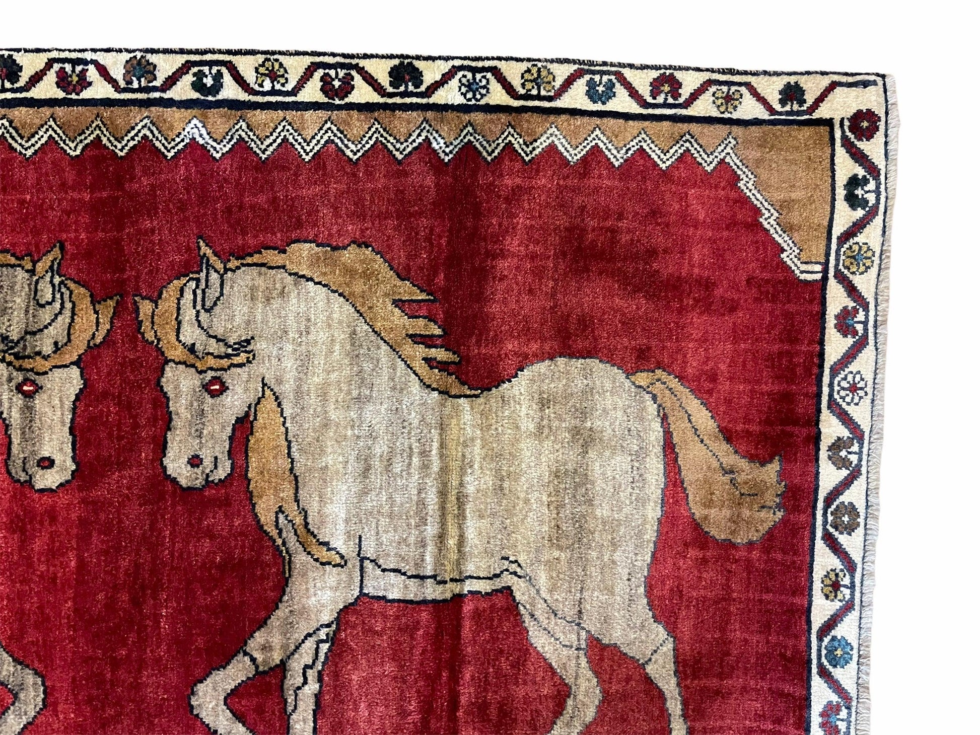 4 X 6 Handmade Hand-Knotted New Vintage Rug Wool Horses Red Organic Dyes Tribal - Nuvé