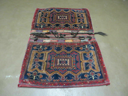 3' X 4.5' Antique Handmade Turkish Tribal Wool Rug Double Saddle Bag Nice - Nuvé