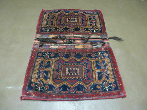 3' X 4.5' Antique Handmade Turkish Tribal Wool Rug Double Saddle Bag Nice - Nuvé