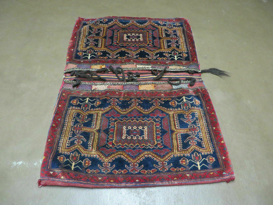 3' X 4.5' Antique Handmade Turkish Tribal Wool Rug Double Saddle Bag Nice - Nuvé