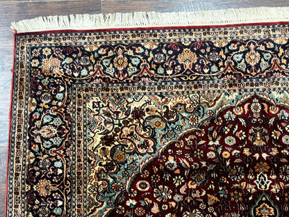 4x6 Silk Rug, Very Fine 650 KPSI, Silk Persian Carpet, Red, Floral Medallion, Sino Persian - Nuvé