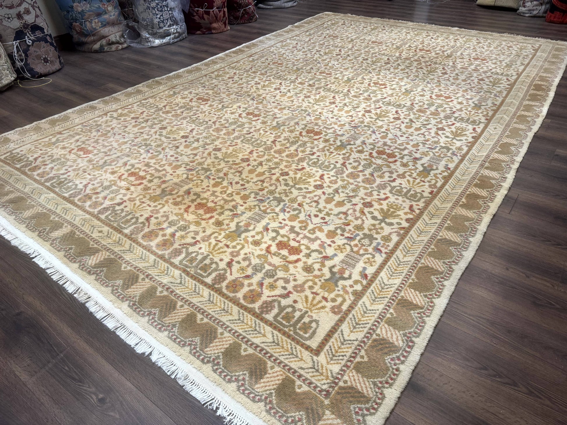 Large Spanish Portuguese Rug 9x15, Beige, Vintage, Allover Pattern, Wool - Nuvé