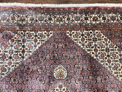 Indo Persian Bidjar Rug 8x10, Purple and Ivory Hand Knotted Wool Vintage Oriental Carpet, Herati Mahi Pattern, 8 x 10 Traditional Fine Rug - Nuvé