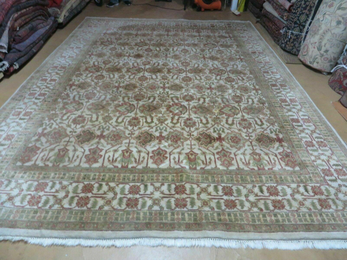 8' 5" X 12' Handmade India Agra Floral Oriental Wool Rug Tea Washed Carpet Nice - Nuvé
