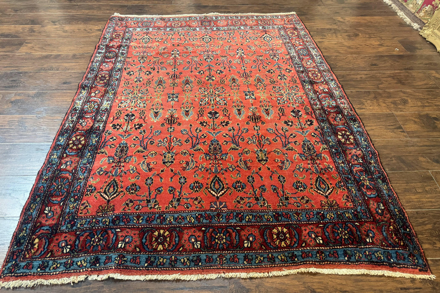Antique Persian Tribal Rug 5 x 6.6, Tomato Red, Hamadan Angelas Rug - Nuvé